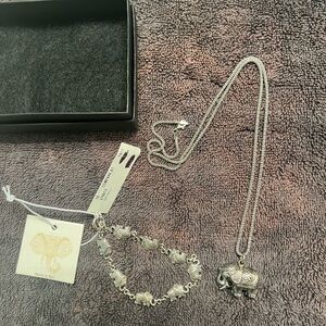 925 Sterling Silver Matching Bali Elephant Pendant Set Necklace & Bracelet